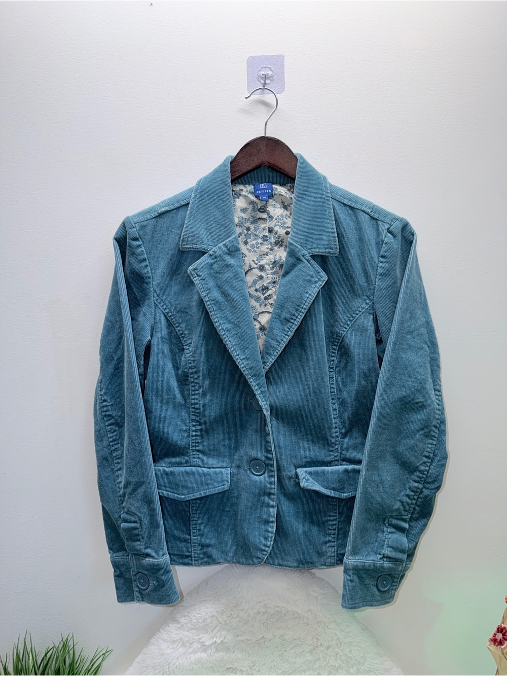 Blue Corduroy Blazer & Paisley Interior Lining Soft Summer Jacket w/ Pockets 🌎 - Picture 1 of 6